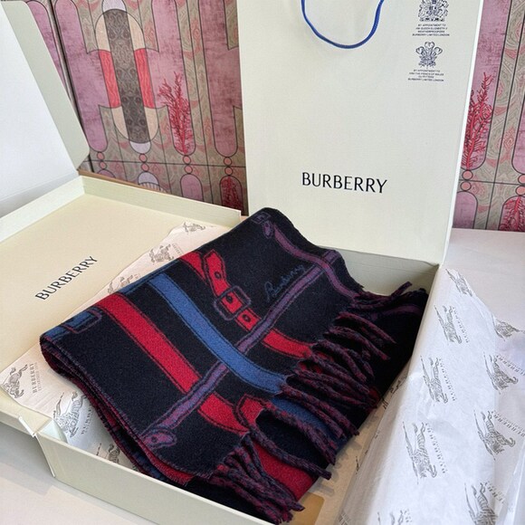 .Burberry® Accessories - Burberry Navy Red‑Blue Motif Cashmere